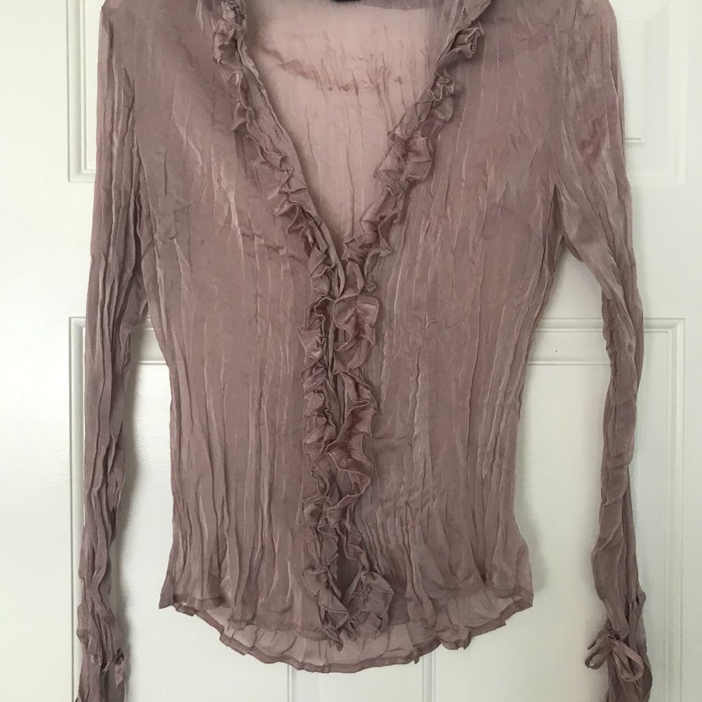 V neck ruffles see through by INC